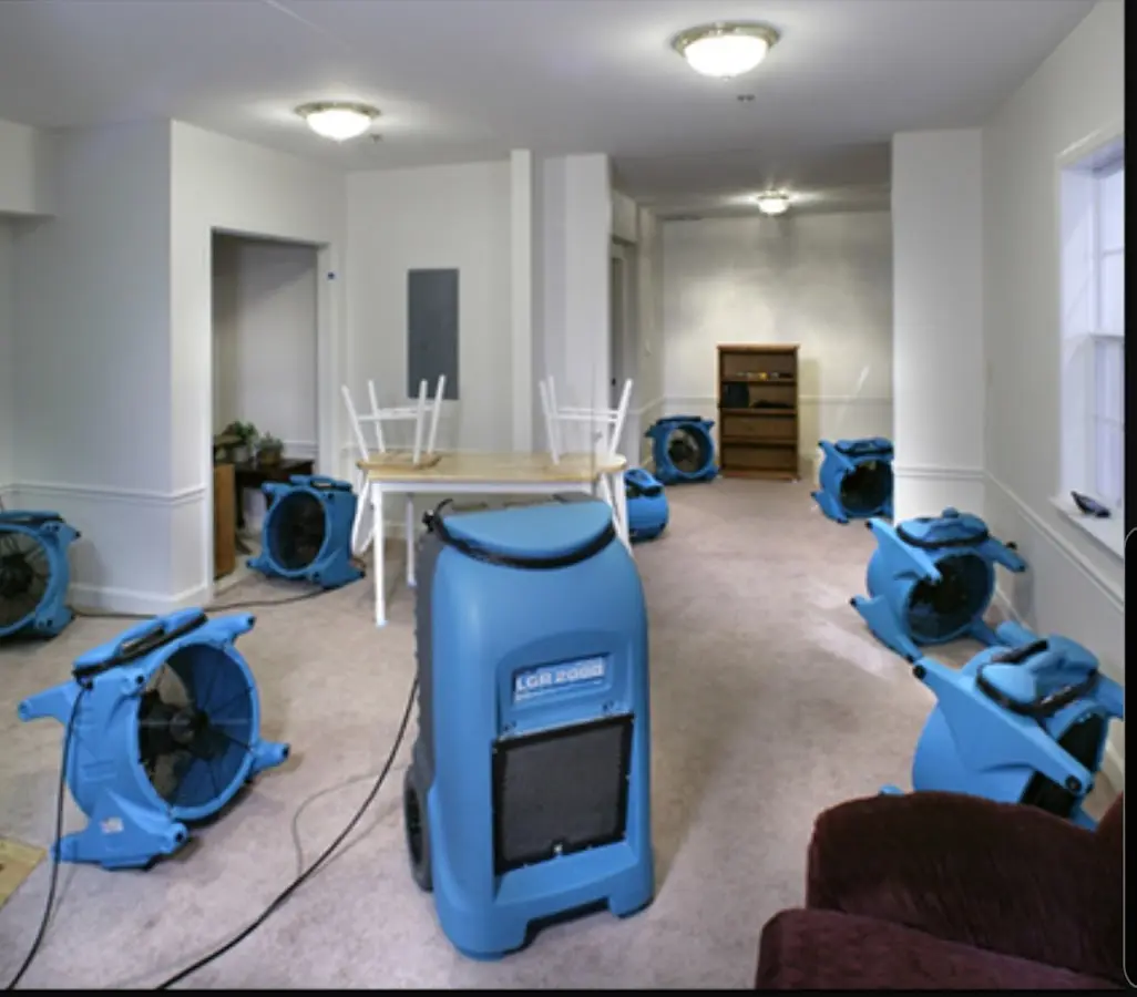 Air movers and dehumidifier setup for Water Damage Restoration in Holly Hill
